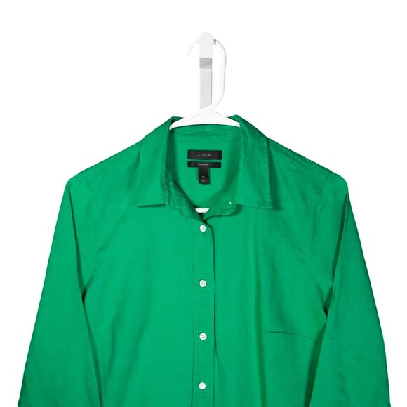 J. Crew Women's Shirt Button Up Green Linen Cotton Blouse Preppy Perfect Top 4 - Picture 4 of 8